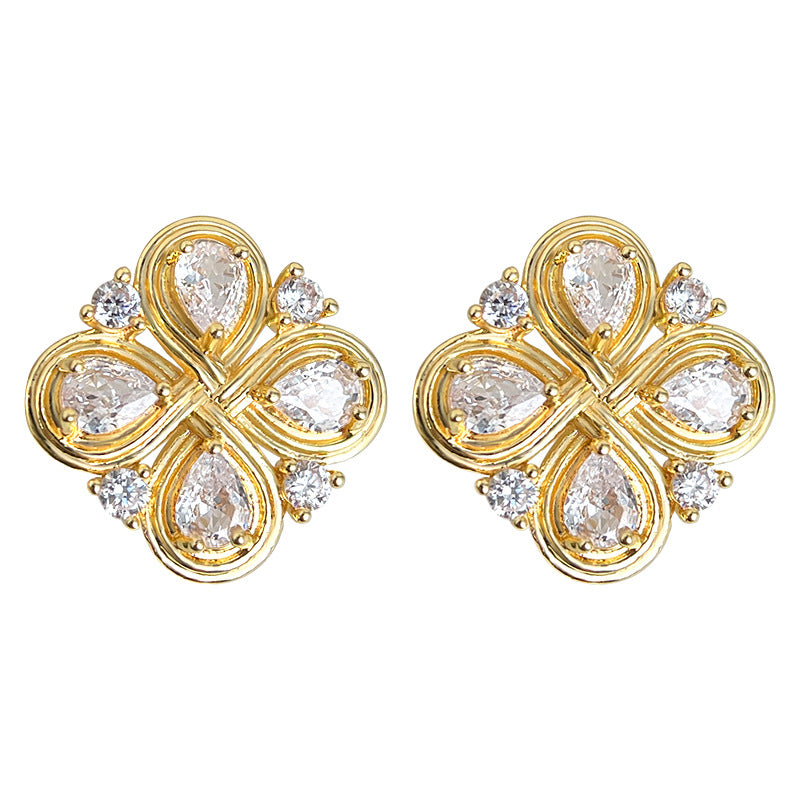 A廠-原創設計中古風925銀針鑲嵌鋯石中國結文藝復古新款幾何耳環 耳飾「7155」25.11-4