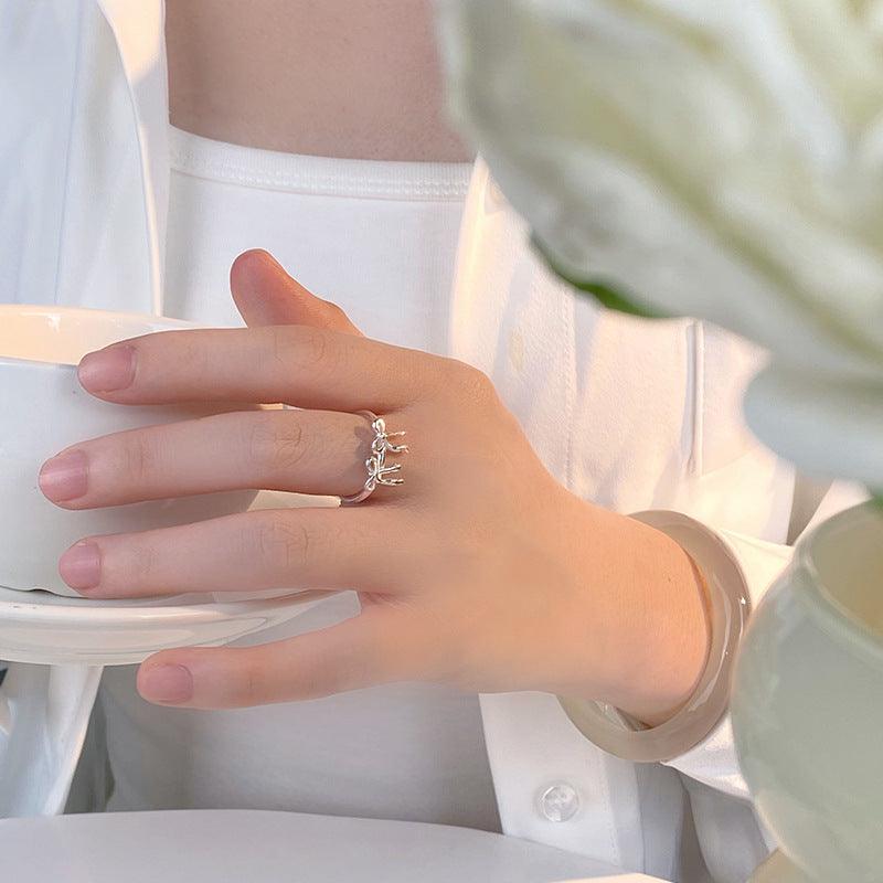 D廠-S925純銀浪漫不規則線蝴蝶結戒指女芭蕾風少女戒指戒指「YC5534R」24.06-2