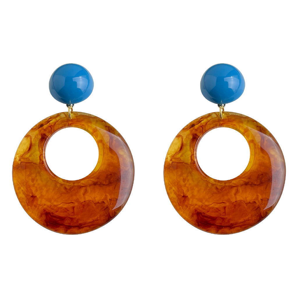 A廠-秋冬爆款文藝復古美拉德風暈染色琥珀咖色幾何誇張圓形耳飾耳環「7029」25.11-1