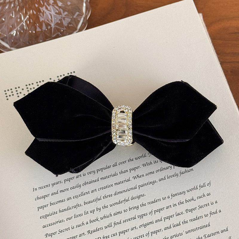 E廠-2025秋冬新款黑色絲絨蝴蝶結香蕉夾竪夾扎高馬尾頭飾髮夾女抓夾「27735」25.12-1