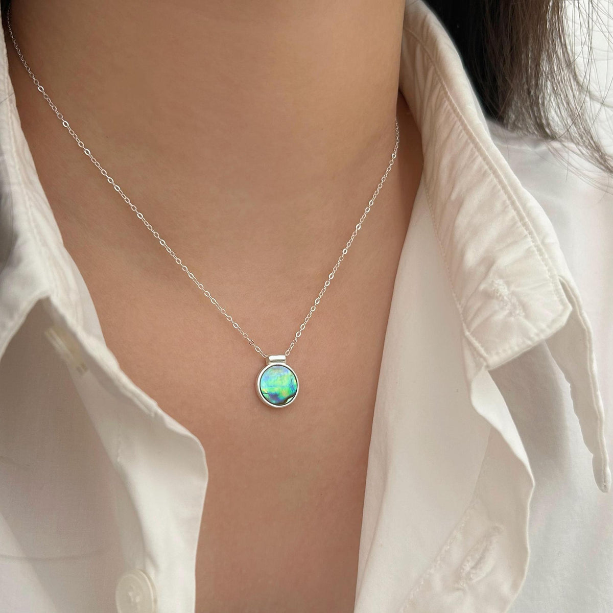 F廠-歐美復古925純銀鮑魚貝殼項鍊女小眾冷淡風小眾chic飾品吊墜「B691」25.07-3