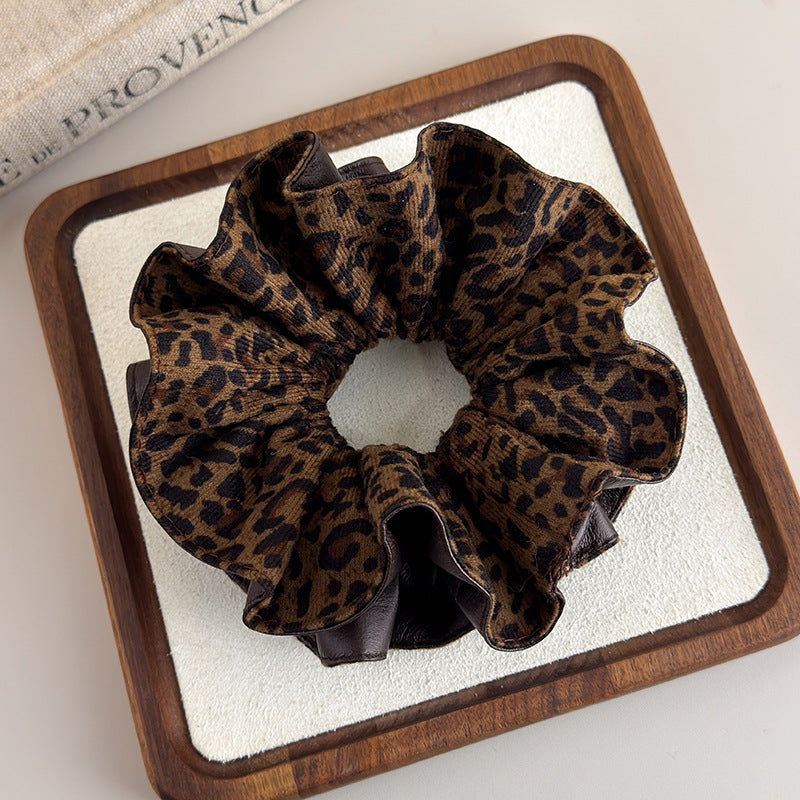 E廠-韓系pu皮豹紋雙面雙層大腸髮圈女氣質扎頭髮丸子頭髮繩低馬尾頭繩「27666」25.11-2