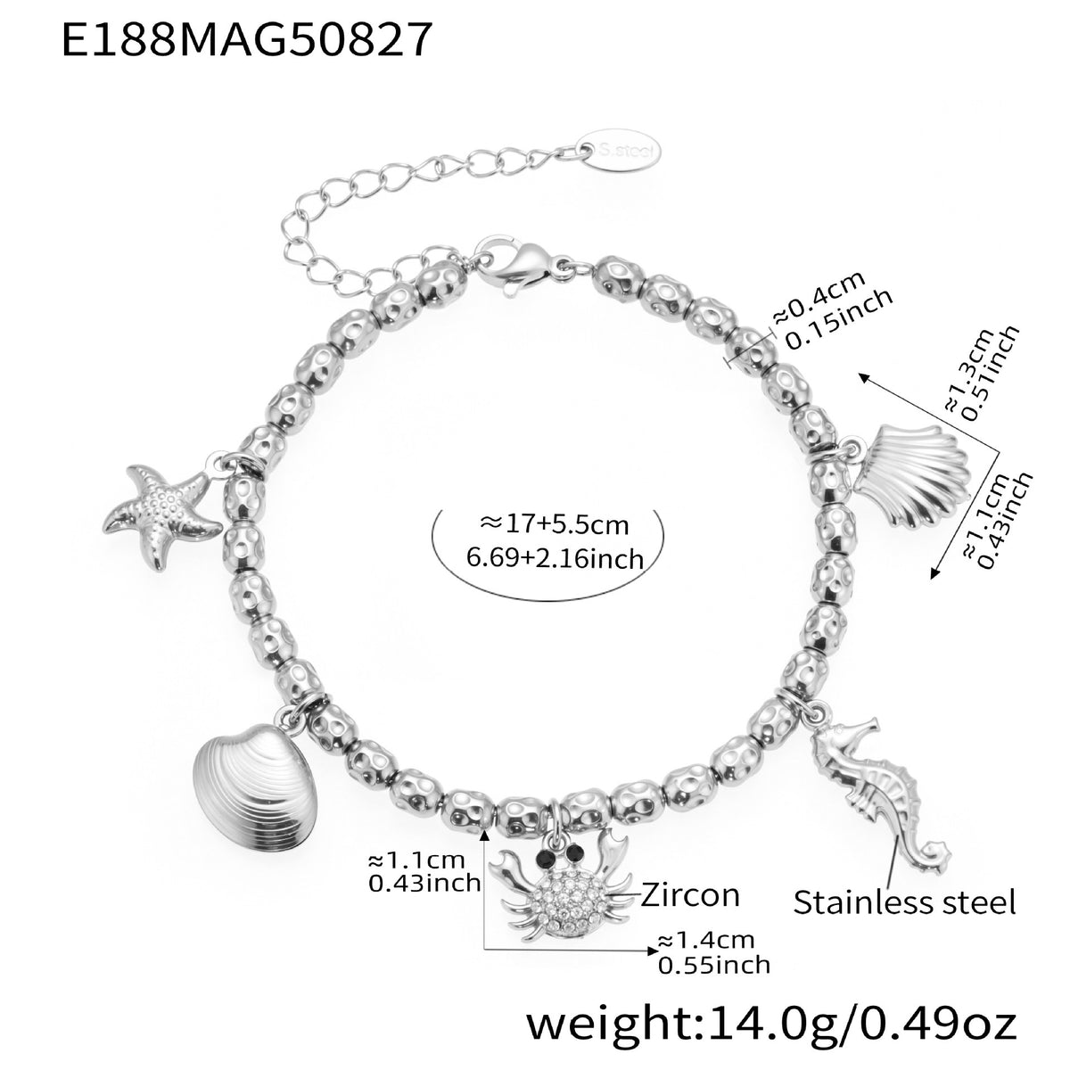 B廠-海洋風八爪魚海星鋯石DIY多配件吊墜手鍊組合不鏽鋼首飾品「E188-E191-E193-E211」25.09-1