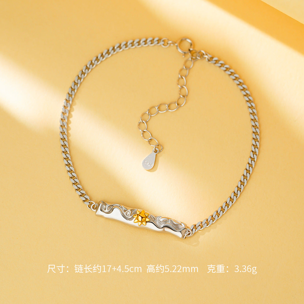 D廠-原創純銀S925熔岩月亮星星情侶手鍊溫柔百搭小眾文藝個性手飾批發「YC5153SL_1」25.11-4