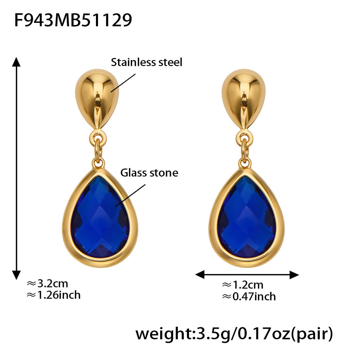B廠-不鏽鋼十字夾珠鏈橢圓包邊切面玻璃石項鍊耳環首飾套裝鍍18k真金「TXP506」25.12-1
