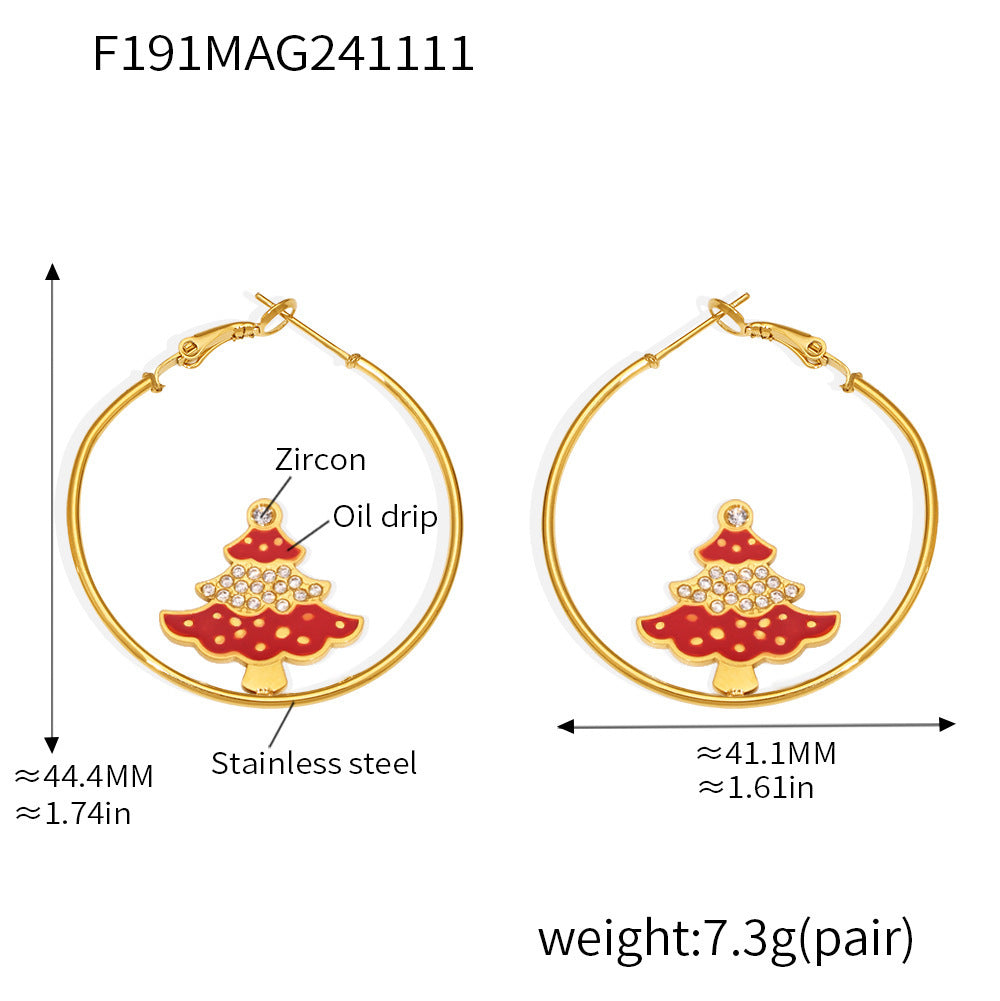 B廠-歐美不鏽鋼聖誕季新款閃耀鋯石琺瑯彩釉HAPPY耳環組合套裝「F418」25.09-1