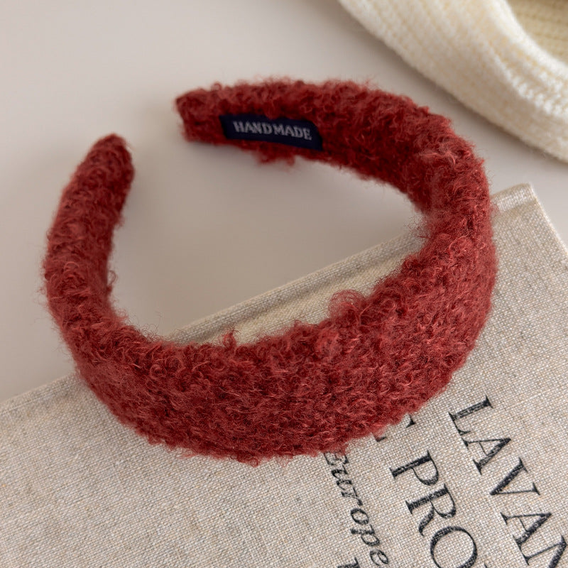 E廠-2025新款秋冬毛毛絨絨羊卷毛頭箍寬邊壓髮卡髮捆頭飾高顱頂髮箍女「27649」25.11-1