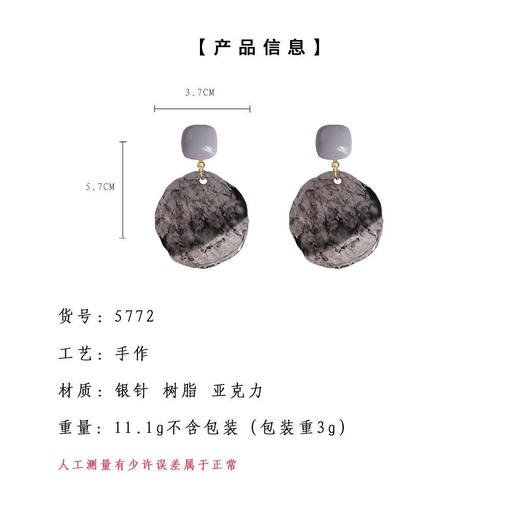 A廠-文藝復古設計感紫色不規則暈染壓克力高級感耳飾漸變色耳環「5772」25.04-1
