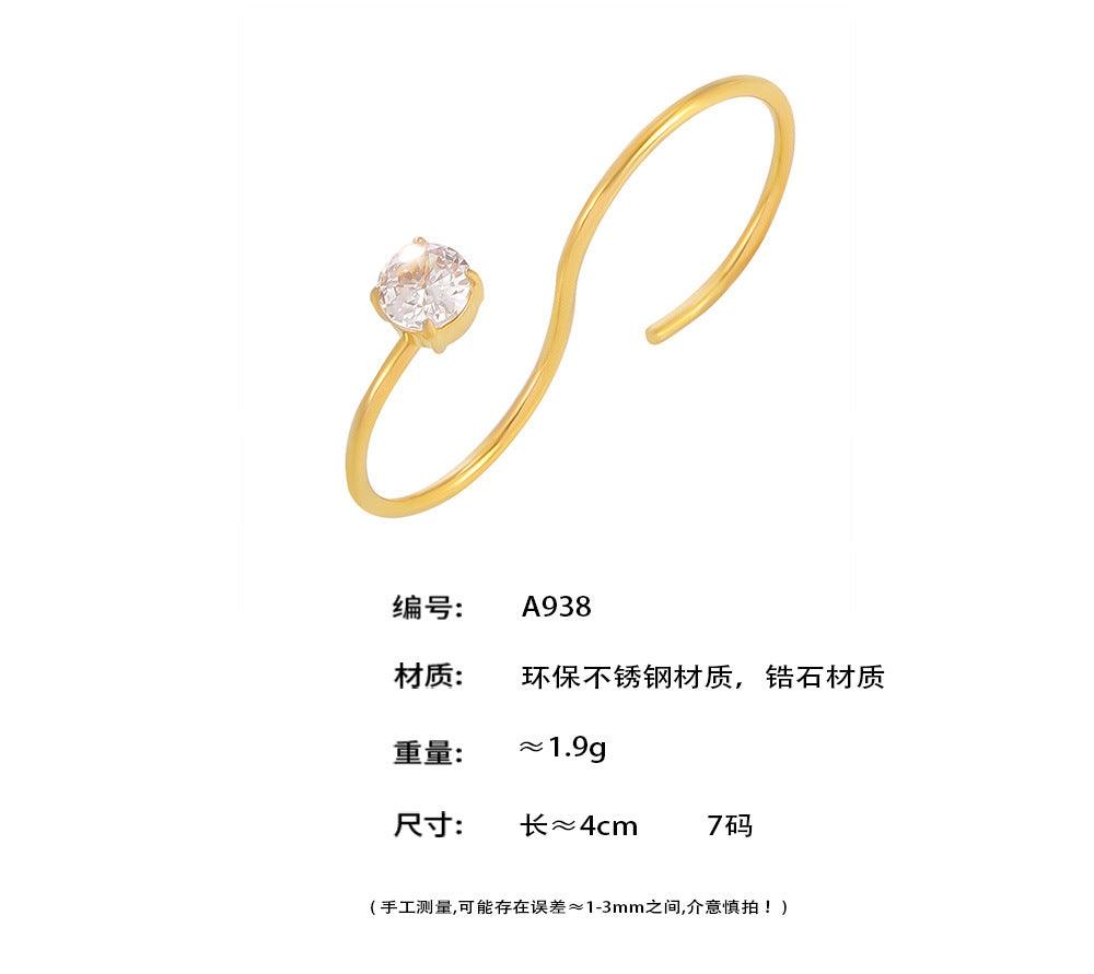 B廠-歐美跨境INS風S形雙指纏繞金色3A鋯石戒指不鏽鋼PVD鍍18K金飾品「A938」24.10-1
