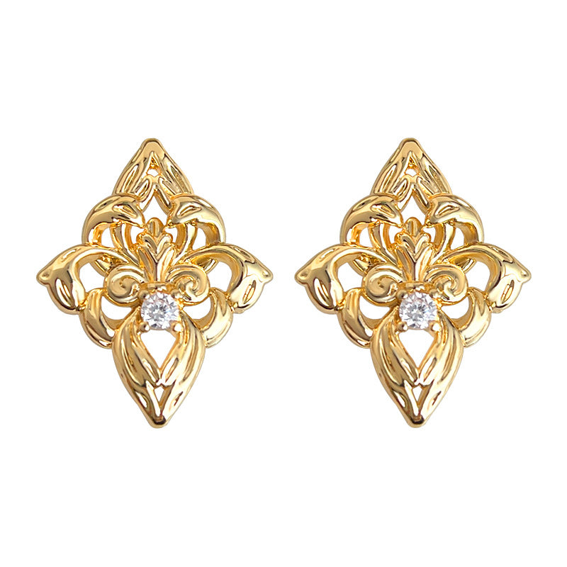 A廠-鳶尾花原創設計微鑲鋯石925銀針鍍14K時尚高級感輕奢風耳飾耳環女「7164」25.11-4