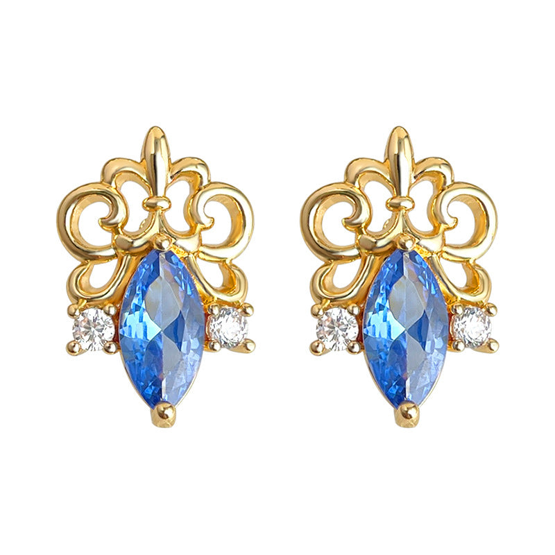 A廠-鳶尾花系列原創設計鑲嵌鋯石個性輕奢風新款高級感耳飾工廠耳釘「7163」25.11-4