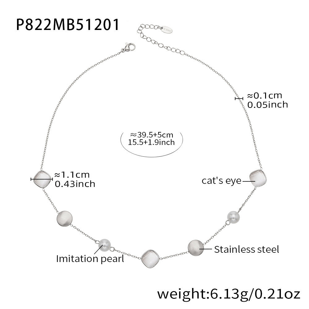 B廠-不鏽鋼貓眼石多色手工串膠珠鎖骨項鍊鍍18k真金質感女款珠寶首飾「P822」25.12-2