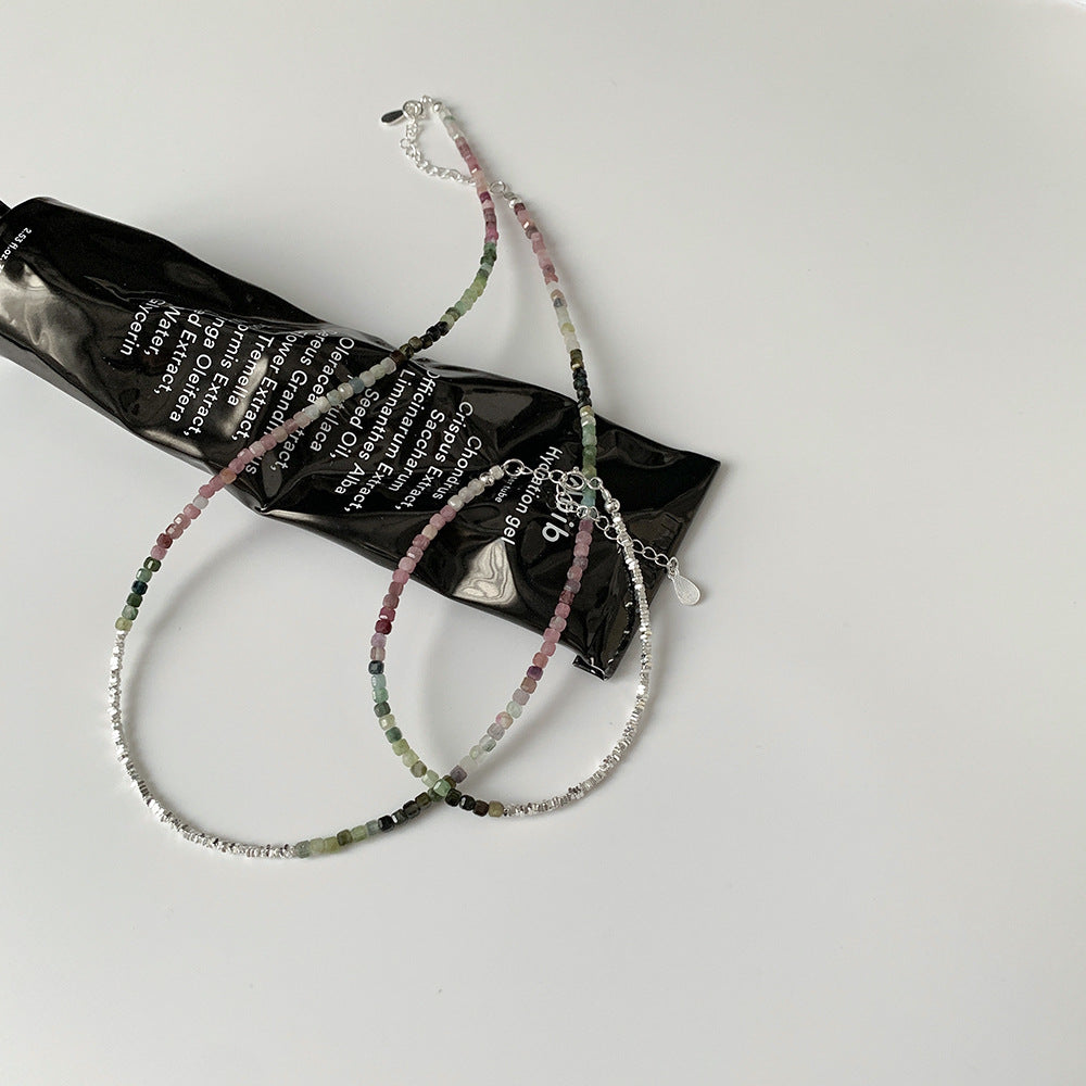C廠-個性時尚優雅氣質簡約百搭淑女風S925銀碧璽碎銀子手鍊項鍊通體銀「SF70」25.05-3