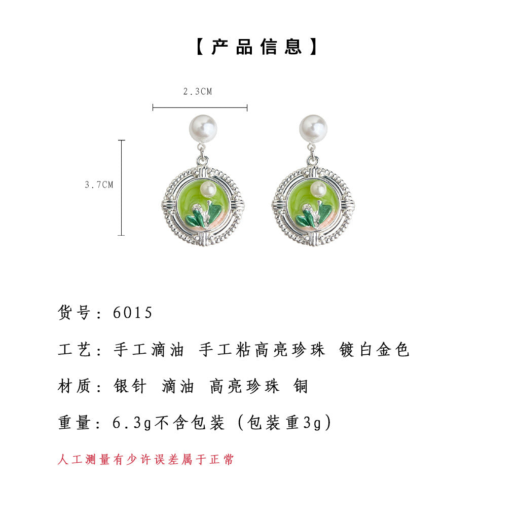 A廠-莫奈花園油畫風時尚高級感夏日新款森系琺瑯滴釉耳飾工廠耳環飾品「6015」25.05-2