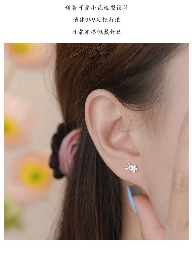 D廠-S999足銀精美花朵螺絲耳環女可愛森系淡雅甜美小眾設計感耳飾「YC3208E_1」25.10-2