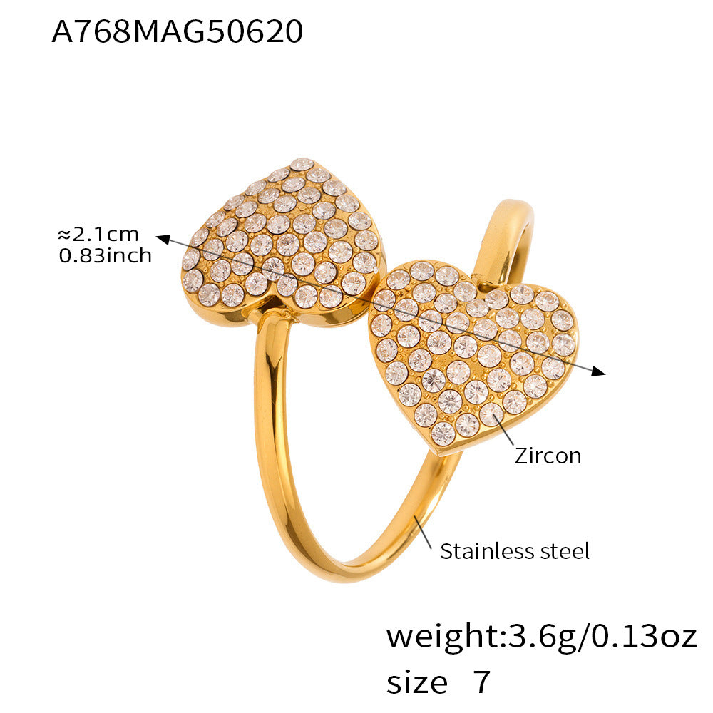 B廠-不鏽鋼5A鋯石開口戒指不掉色小眾設計感指環ring歐美風飾品「A768」25.06-4