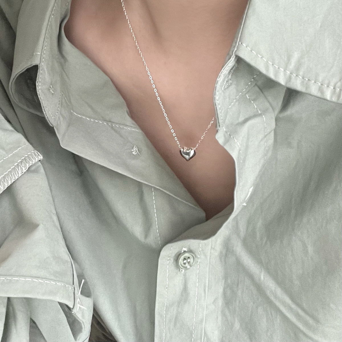 F廠-韓國925純銀項鍊愛心女配飾飾品簡約個性百搭項鍊「B991」25.04-3