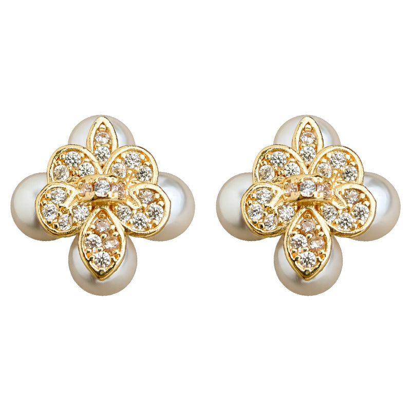 A廠-原廠鳶尾花微鑲鋯石925銀針鍍14K保色電鍍時尚高級感耳飾「7234」25.12-2