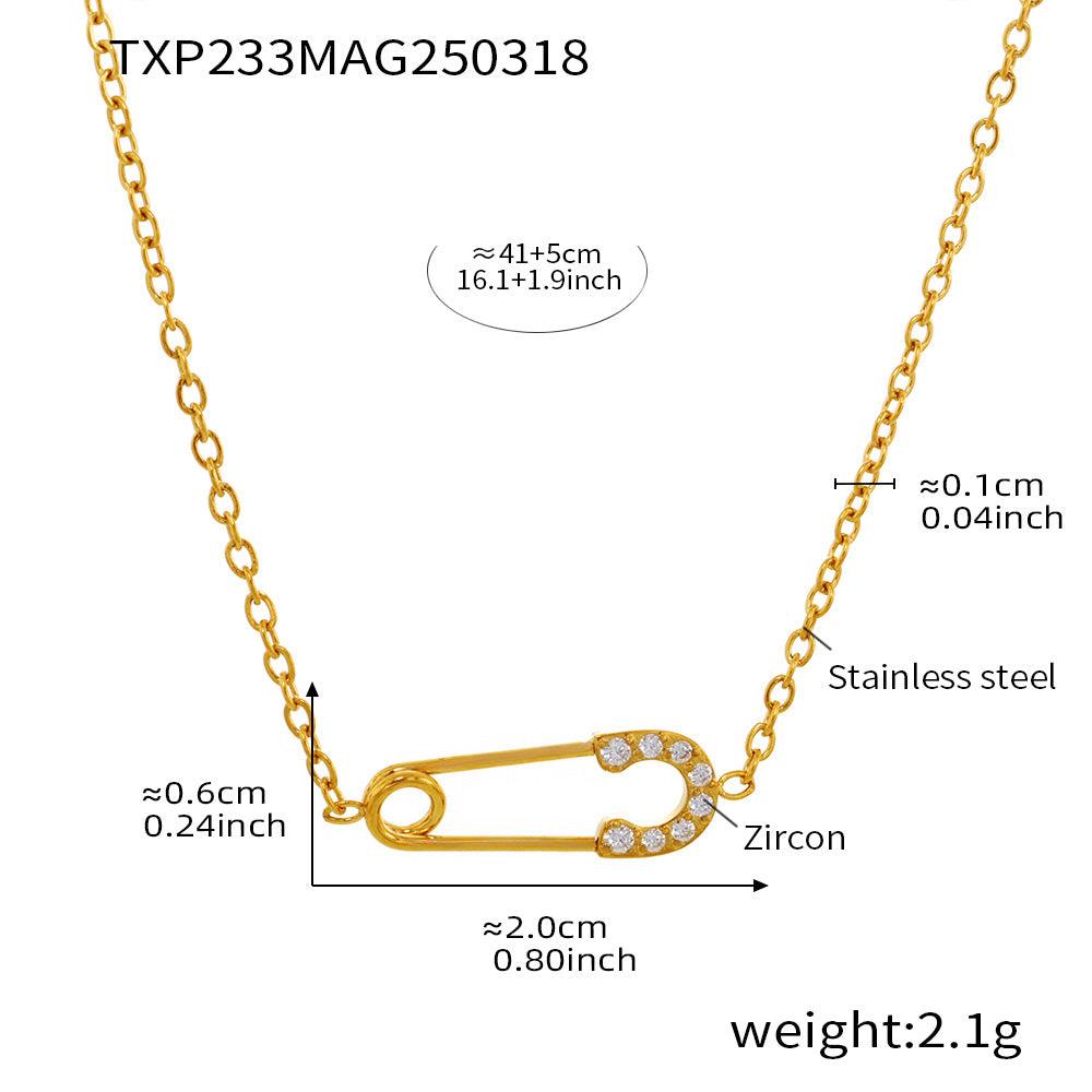 B廠-滿鑽5A鋯石別針不鏽鋼帶鑽項鍊手鍊首飾套裝精緻小巧飾品女「TXP233-TXE233」25.03-4