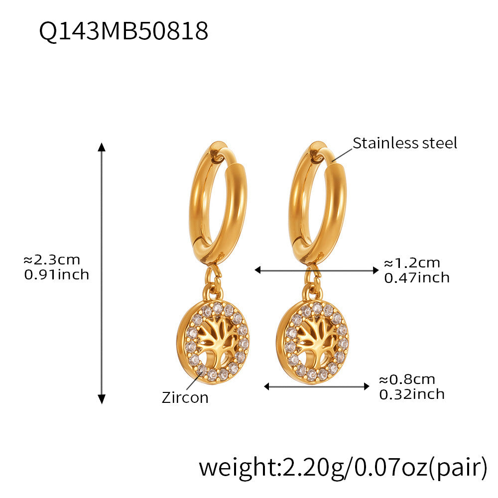 B廠-跨境新品不鏽鋼生命樹鑲鋯石耳環簡約輕奢風耳飾鍍金不掉色「Q141-Q149」25.08-4