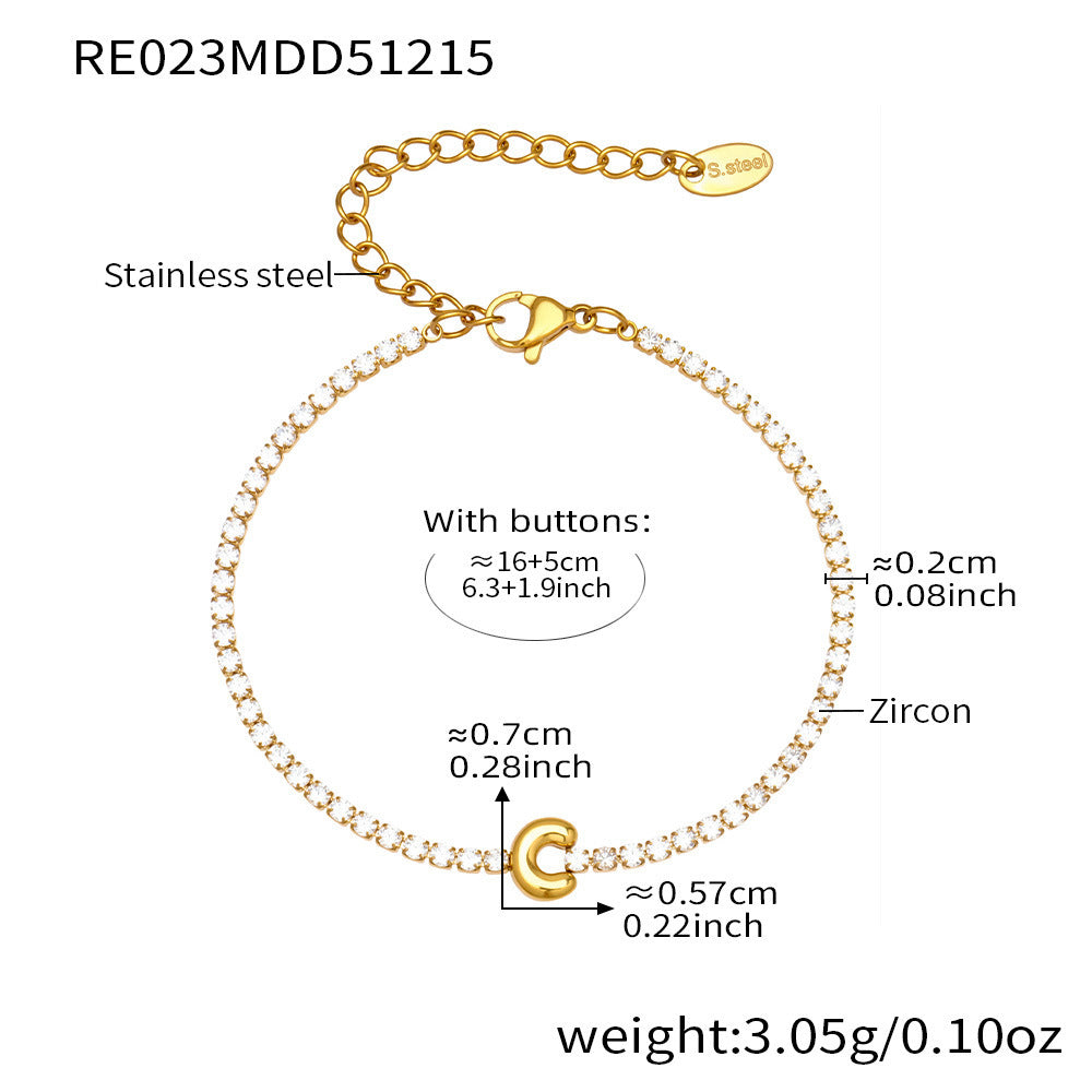 B廠-爆閃爪鑲鋯石26字母手鍊 不鏽鋼鍍18k真金時尚精緻氣質珠寶首飾女「RE023」25.12-3