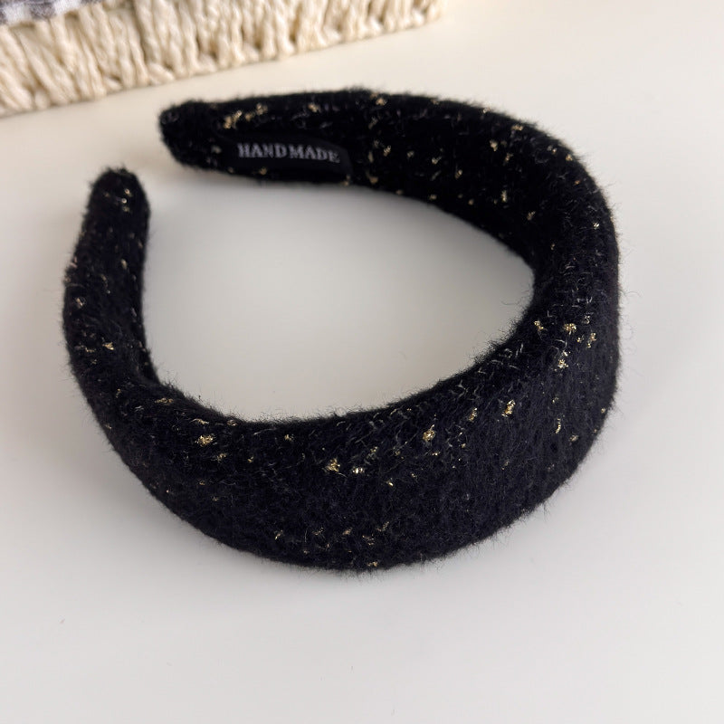 E廠-韓系小香風毛呢針織金絲寬邊髮箍女高級感洗臉頭箍氣質百搭壓髮卡「27725」25.11-4