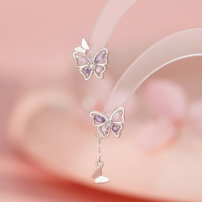 D廠-S999足銀蝴蝶流蘇冰花鋯耳環森系高級設計感多巴胺韓風耳飾「YC3467E_1」25.11-3