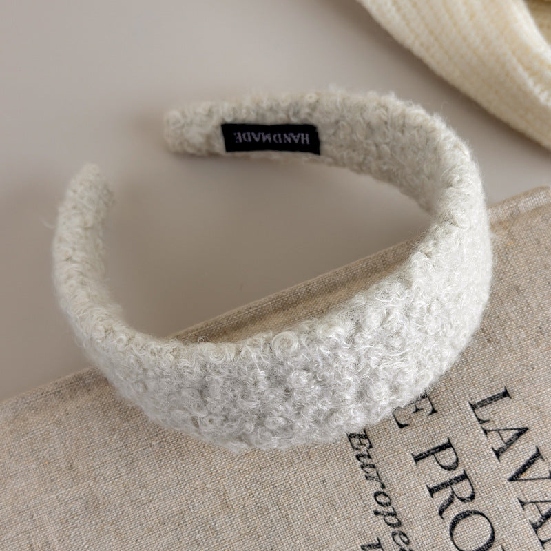 E廠-2025新款秋冬毛毛絨絨羊卷毛頭箍寬邊壓髮卡髮捆頭飾高顱頂髮箍女「27649」25.11-1