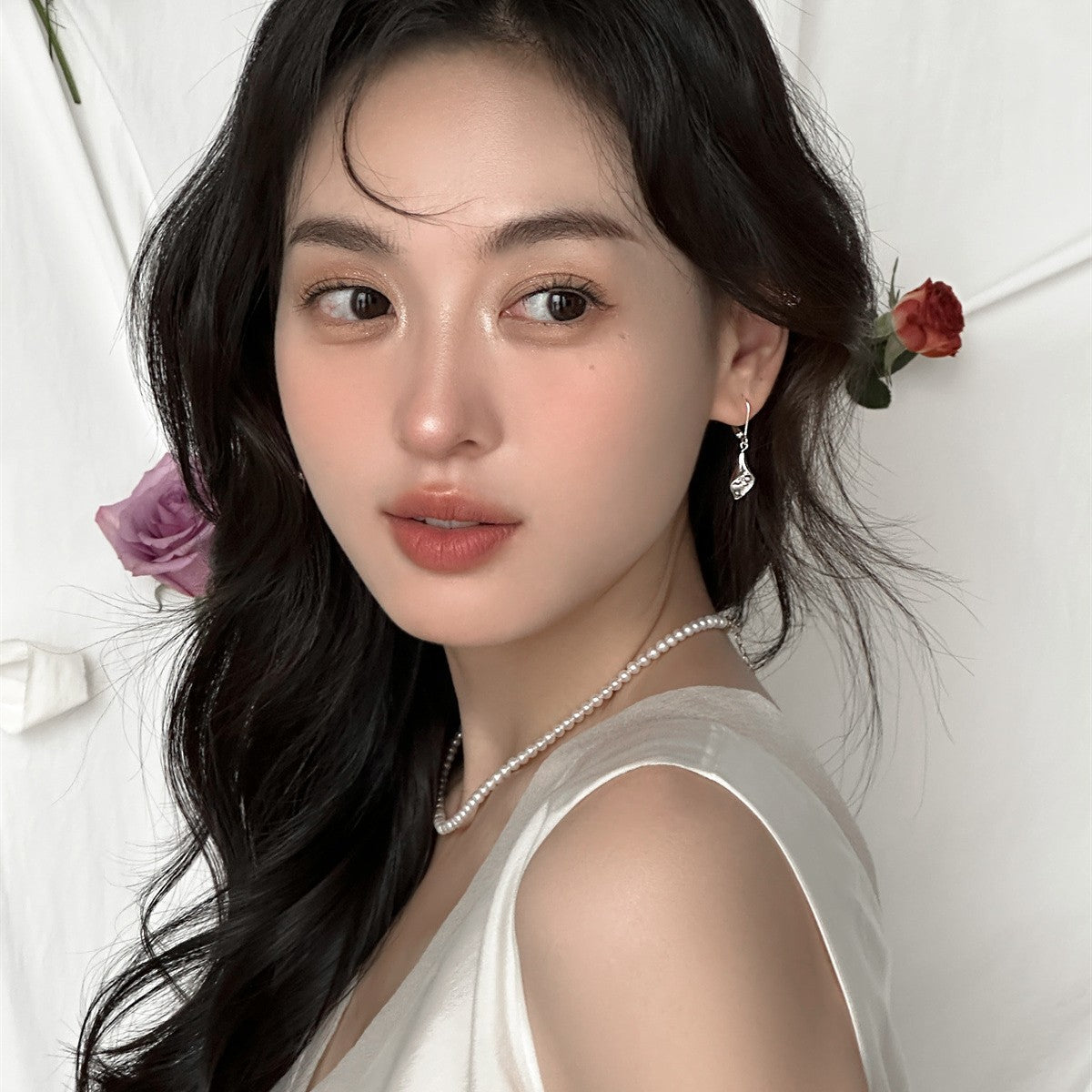 C廠-森系百搭馬蹄蓮花朵耳環女簡約韓版高級銀針耳圈精緻輕奢時髦耳飾「EH-3894」25.08-2