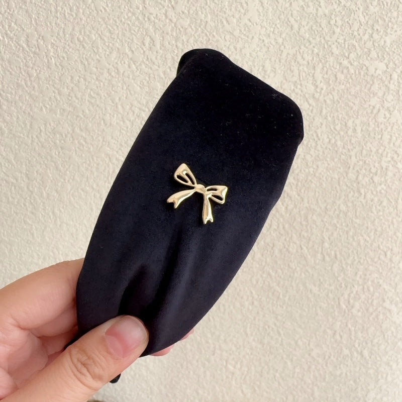 E廠-秋冬氛圍感高顱頂頭箍高級感港風復古寬髮捆絲絨蝴蝶結髮箍女髮飾「27731」25.11-4