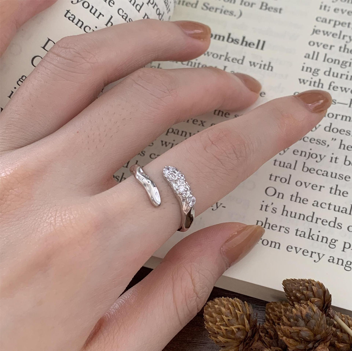 F廠-法式風925純銀鑲鑽不規則戒指 極簡時尚女設計感ins網紅戒「J1269」25.12-2