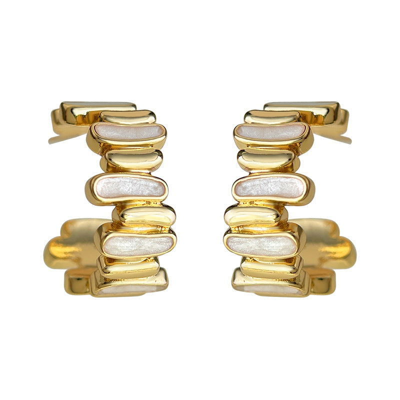 A廠-小眾輕奢時尚高級感925銀針鍍14K不規則圓形幾何新款耳飾工廠耳環「7098」25.11-3