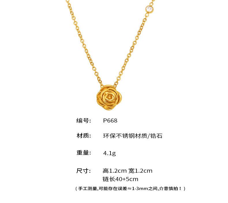 B廠-ins風玫瑰花鋯石吊墜鎖骨項鍊歐美輕奢不鏽鋼保色女生飾品「P668-P873」25.04-2