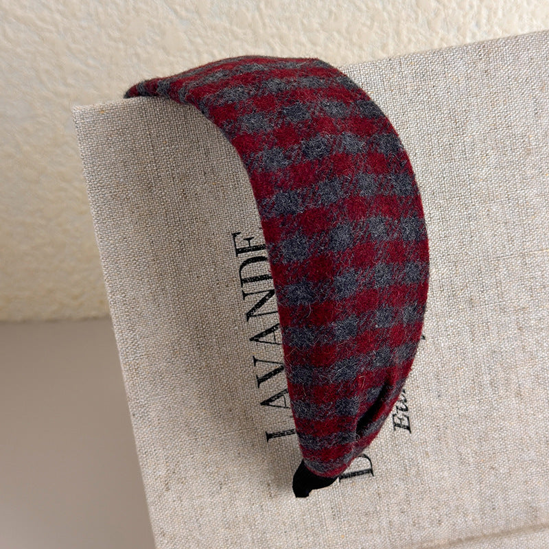 E廠-復古咖色格紋髮箍女日常外戴秋冬氛圍感寬邊頭箍高顱頂髮箍新款女「27632」25.11-1