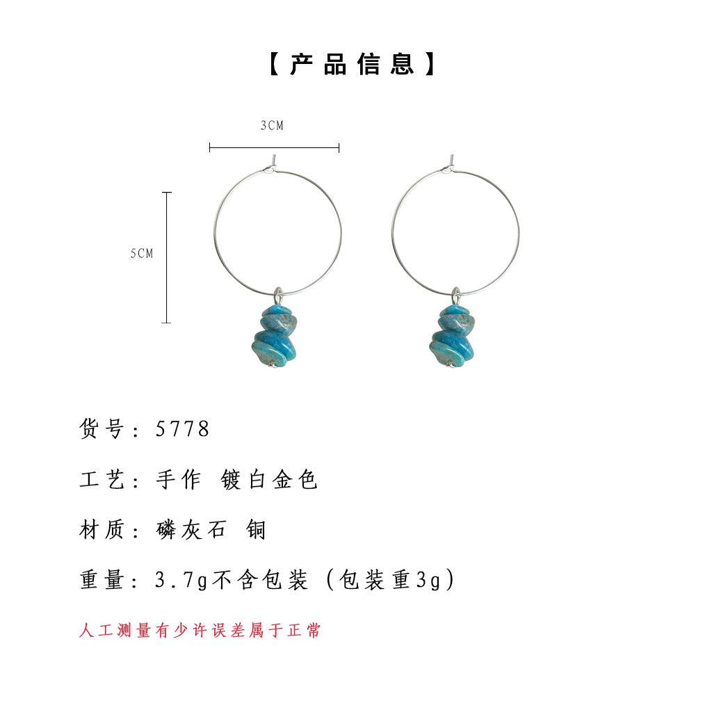 A廠-海外熱銷歐美新款百搭不規則碎石耳環天然水晶石耳圈耳環首飾批發「5778」25.04-1