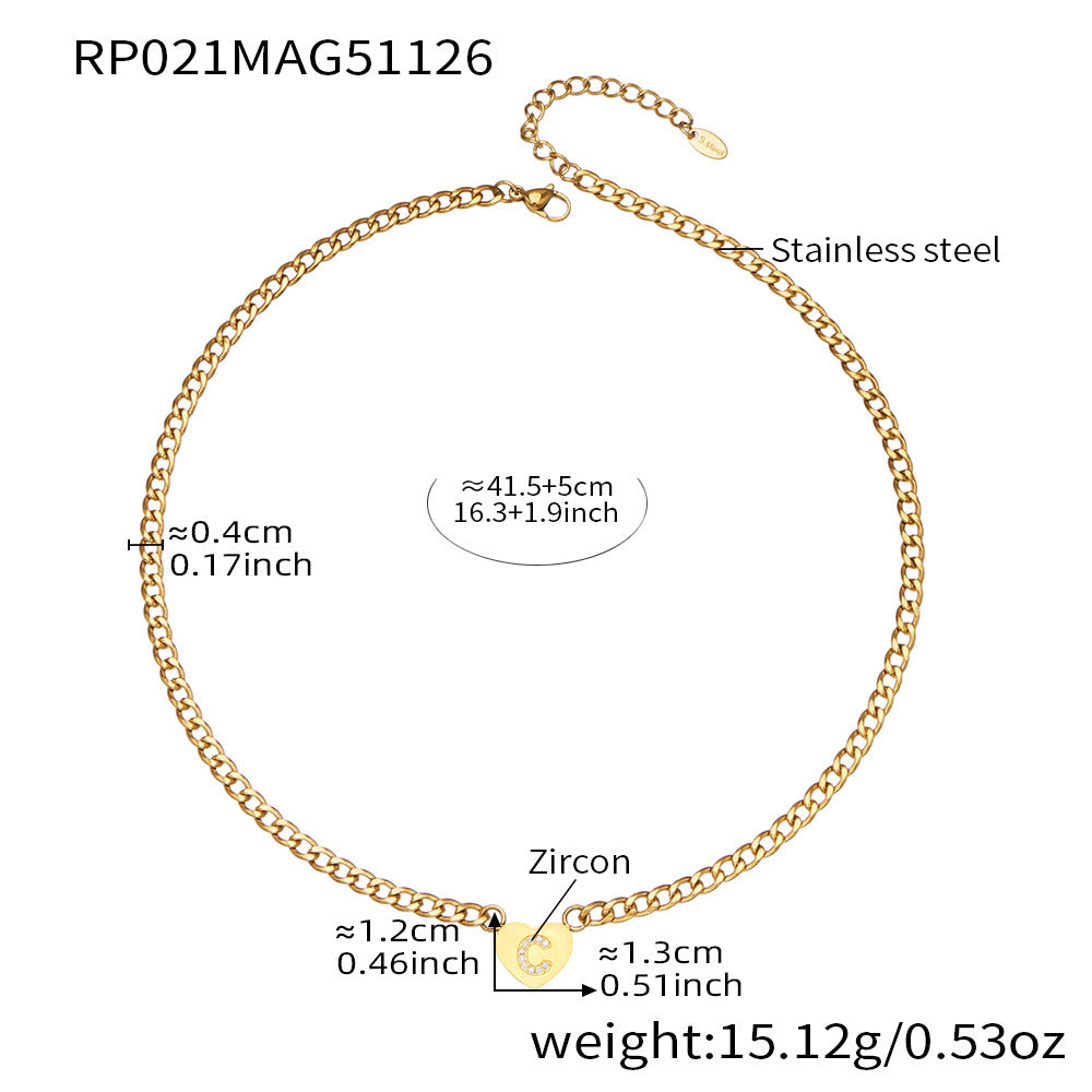B廠-不鏽鋼愛心字母鑲嵌鋯石吊墜項鍊手鍊套裝 歐美個性首飾鍍18k真金「RP021」25.12-1