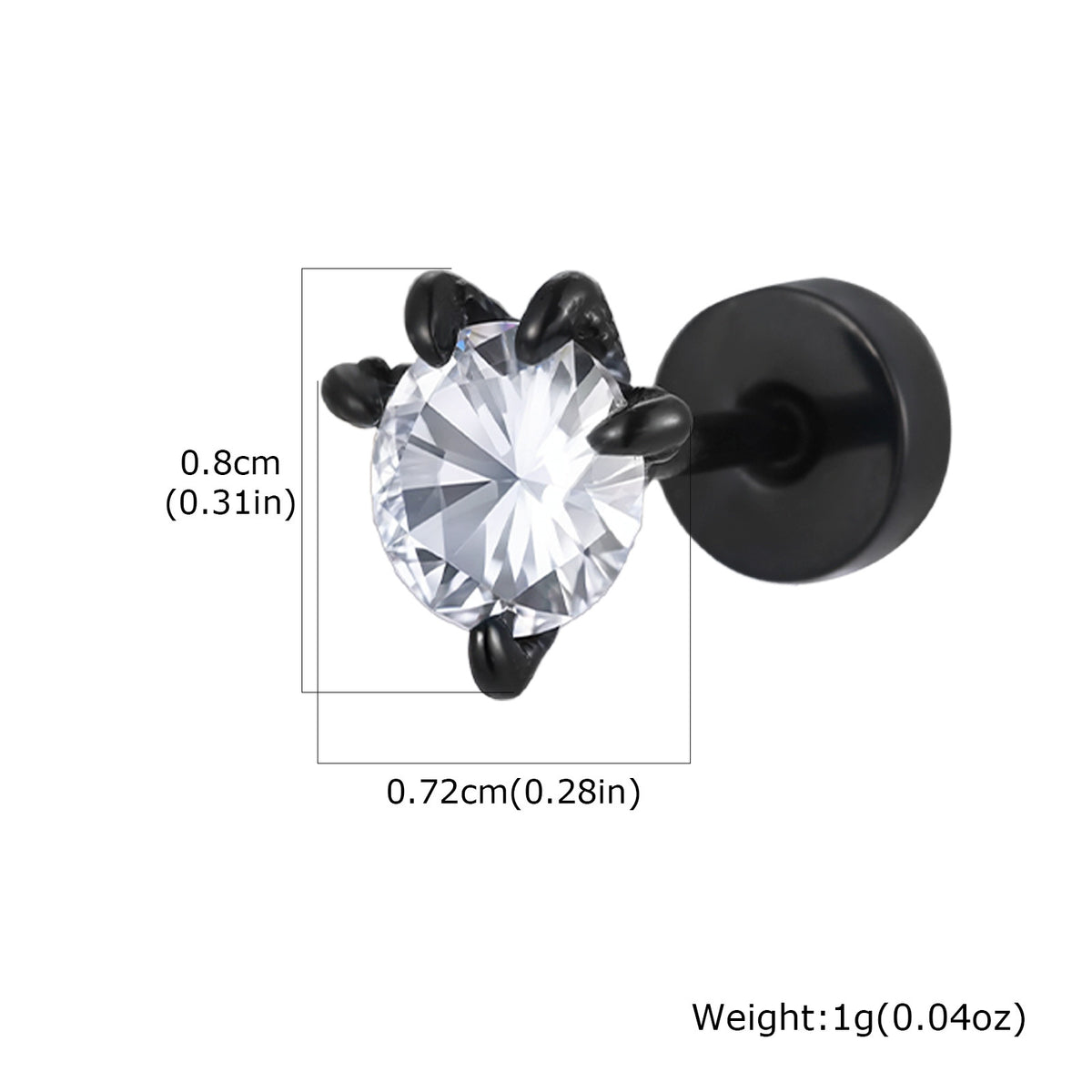 G廠-不鏽鋼簡約百搭冷淡小眾白鋯石龍爪耳釘黑色「ES-767B」25.11-3