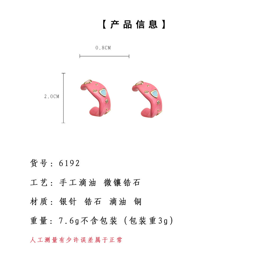A廠-彩色多巴胺滴釉C型925銀針耳環女2025新款爆款高級感氣質甜美耳飾「6192-6194」25.06-1