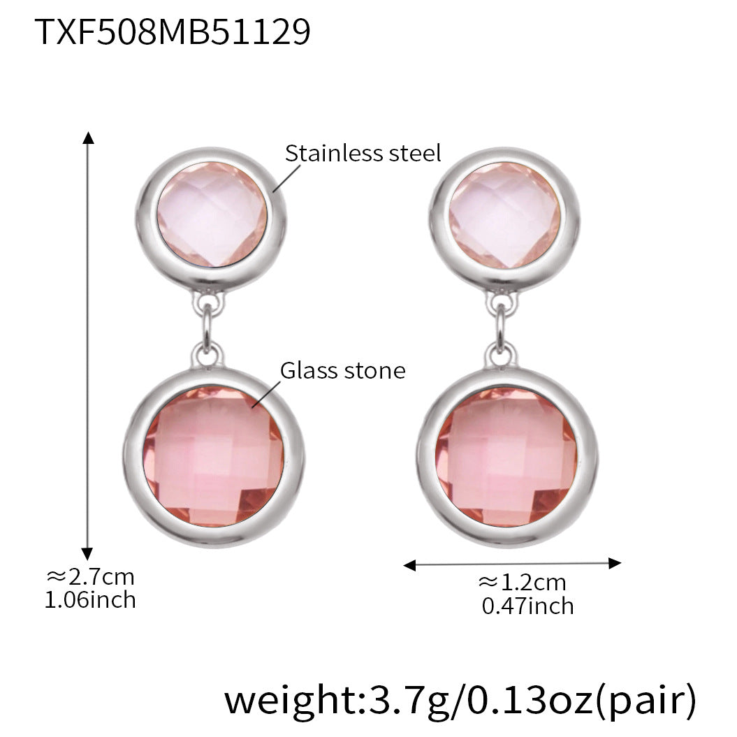 B廠-不鏽鋼滿鑽鋯石切麵包邊玻璃石手鍊耳環鍍18k真金首飾套裝不掉色「TXE508」25.12-1