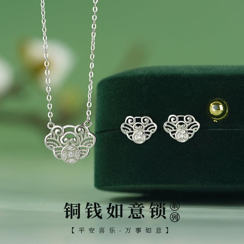 D廠-原創S999足銀如意祥雲項鍊套裝新中式巳蛇本命年秋冬首飾批發「YC0212N_2  YC2205E_1」24.11-2