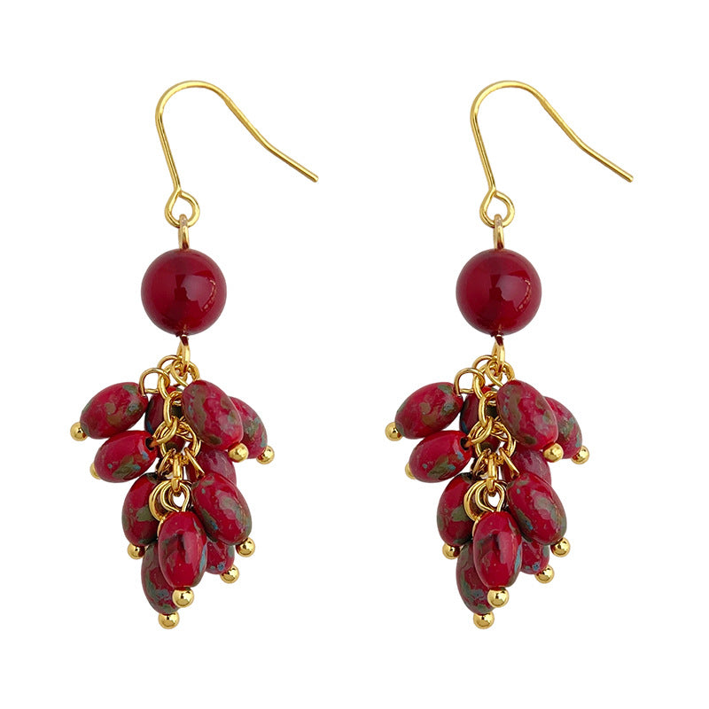 A廠-新中式火紅琉璃米珠長款流蘇手工耳環氣質國潮新款新年耳飾女「7261」25.12-3