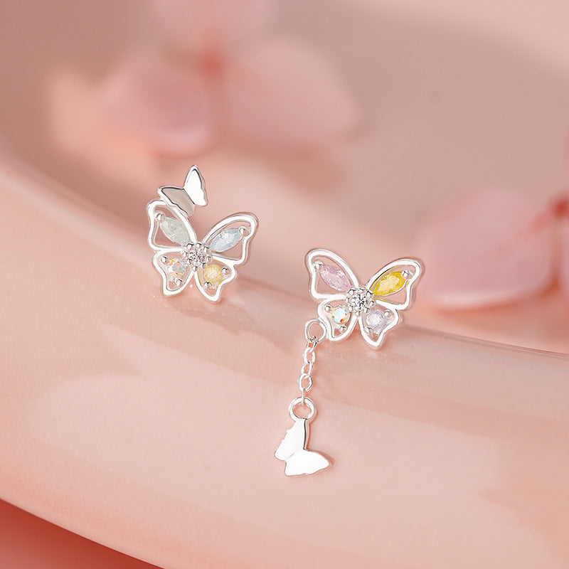 D廠-S999足銀蝴蝶流蘇冰花鋯耳環森系高級設計感多巴胺韓風耳飾「YC3467E_1」25.11-3