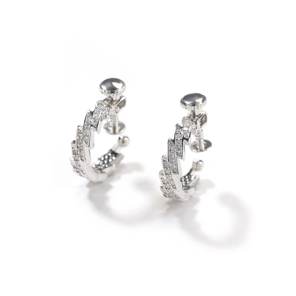 G廠-鑲鑽閃電耳夾男潮個性不規則螺絲耳骨夾簡約百搭冷淡風心電圖耳環「ER884」25.11-4