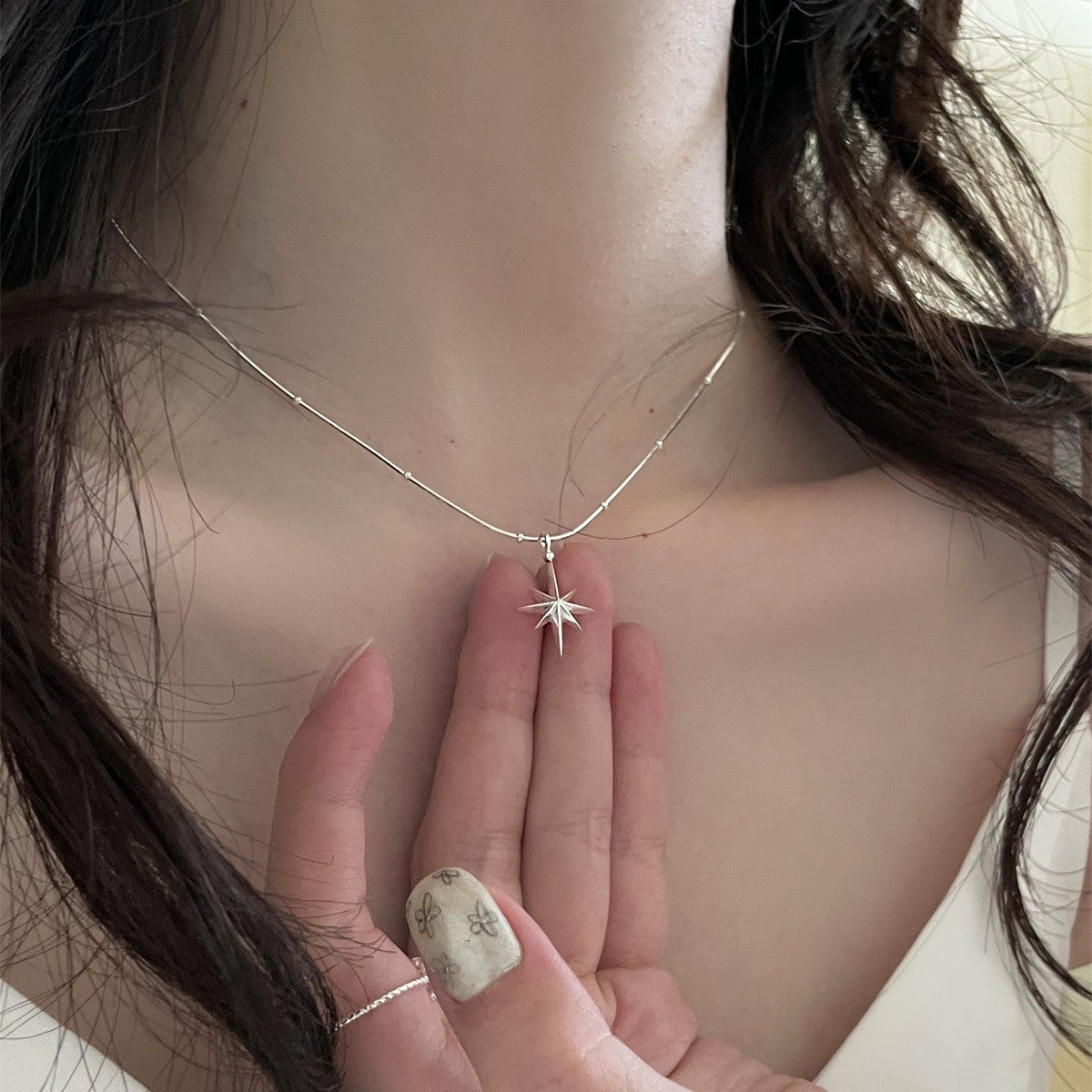 C廠-日韓簡約八芒星純銀吊墜項鍊女時尚氣質高級感鎖骨鏈輕奢百搭頸鏈「XL-1202」25.09-4