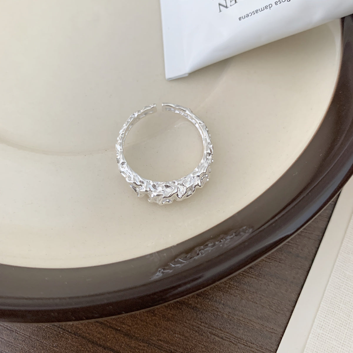 F廠-歐美時尚不規則凹凸面925純銀錫箔紙開口簡約異形戒指「J1393」25.12-3