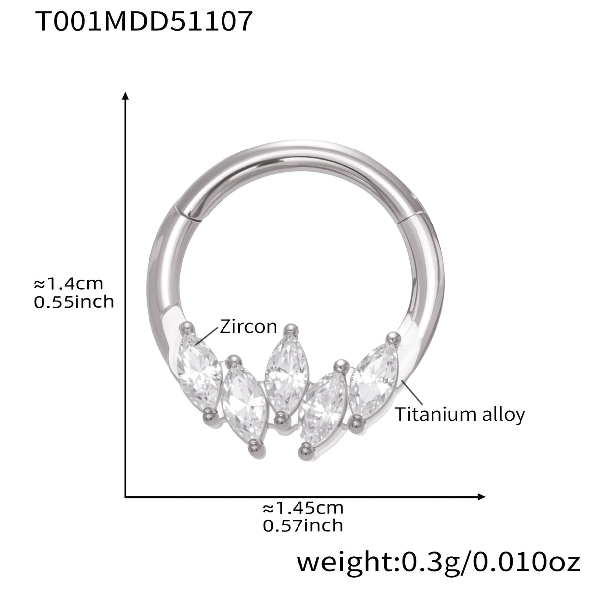 B廠-鈦合金鑲嵌5A鋯石鼻環歐美甜酷辣妹穿刺鼻環潮人時尚無縫環「T001」25.11-2