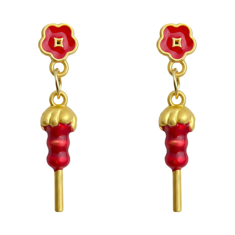 A廠-時尚高級感糖葫蘆串新款耳飾琺瑯滴釉新年紅色耳飾新中式耳環「7209」25.12-2