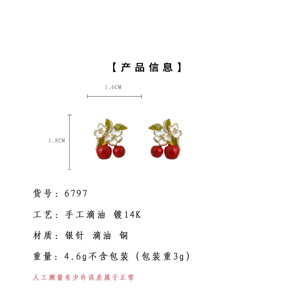 A廠-原廠~琺瑯滴釉柿子花朵925銀針設計師款新款耳飾工廠耳環飾品貨源「6797」25.09-3