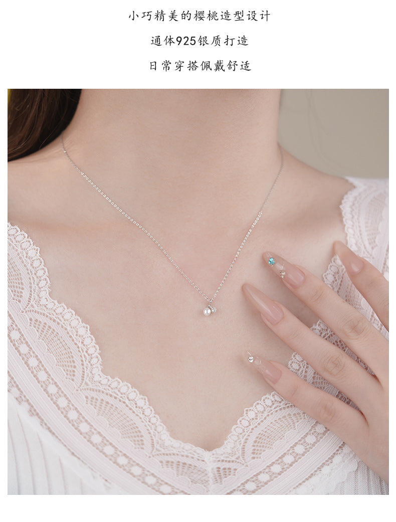 D廠-S925純銀可愛櫻桃珍珠項鍊女氣質簡約小眾優雅法式鎖骨鏈批發「YC2686N_1」25.07-1