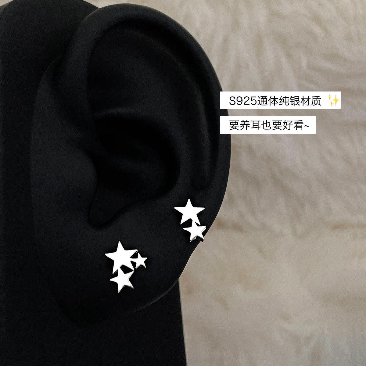 C廠-韓版百搭不對稱星星耳釘女輕奢甜美純銀耳環時尚高級感新耳飾品「EH-3419」25.03-3